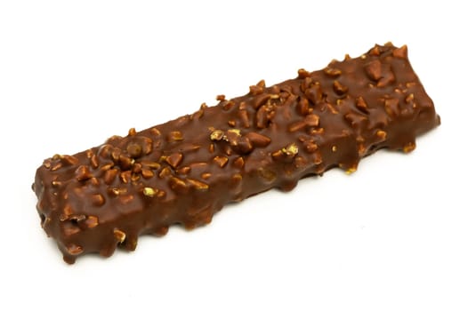 A tempting chocolate bar with a rich coating and delightful nutty crunch, inviting sweetness for all ages.