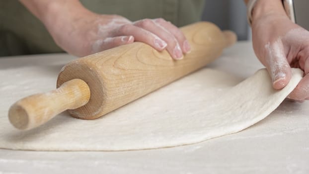 Hands Shaping the dough into ball by hand. chef Preparing the dough for baking pizza bread in the restaurant, baking.