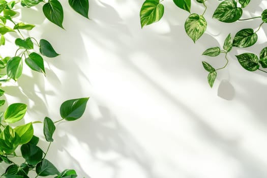 This image showcases vibrant tropical foliage with soft shadows, creating a serene and artistic atmosphere against a white background. Ideal for nature-themed designs.
