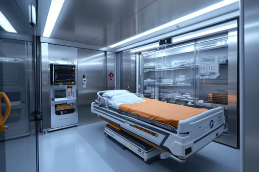 Explore a futuristic emergency room featuring advanced robotic paramedic technology, sterile environments, and modern design ideal for urgent healthcare scenarios.