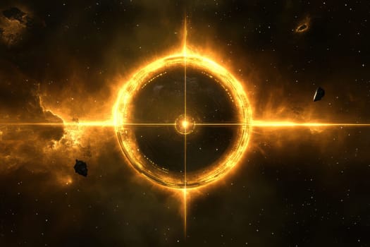 Abstract glowing background inspired by deep space with a circular design and ethereal lighting, perfect for themes of exploration and cosmic beauty.