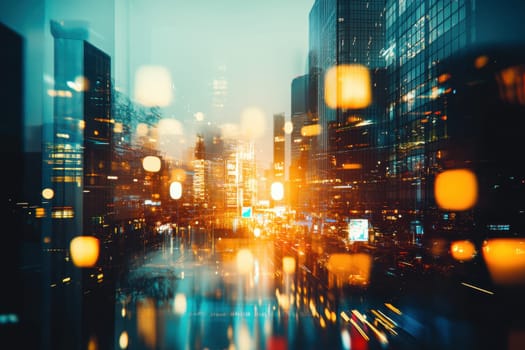 Explore an abstract futuristic cityscape silhouette filled with glowing light effects. This captivating image presents a unique urban scene that evokes a sense of motion and creativity.