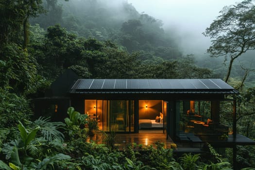Discover a tranquil rural house off the grid, surrounded by lush jungle greenery. This eco-friendly retreat features solar panels and a serene atmosphere, perfect for relaxation and connection with nature.