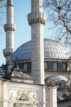 A stunning view of mosque architecture featuring domes and minarets.