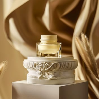 Cosmetic cream in a glass jar. Skin care concept. Background for beauty products