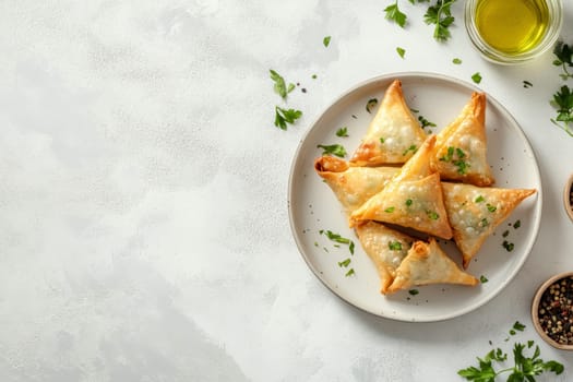 Crispy onion samosa with a golden flaky crust..