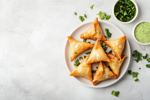 Crispy onion samosa with a golden flaky crust..