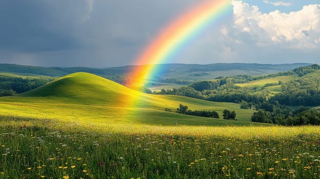 a nest of colorful easter eggs in meadow. Picture for holiday, happy easeter concept. generative AI..