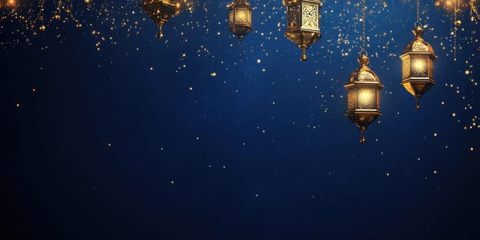 Enchanting lanterns against a starry dark blue night sky for festive celebrations.