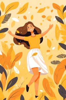 Lifestyle character active flat design leaf happy beauty pretty autum model meditating art young concept cute illustration cartoon women holiday nature person fall poster
