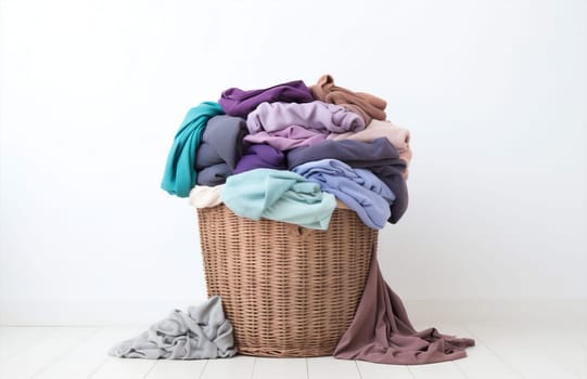 Clothes pile full apparel basket textile housework cotton stack domestic clean hygiene household dirty heap background laundry fabric