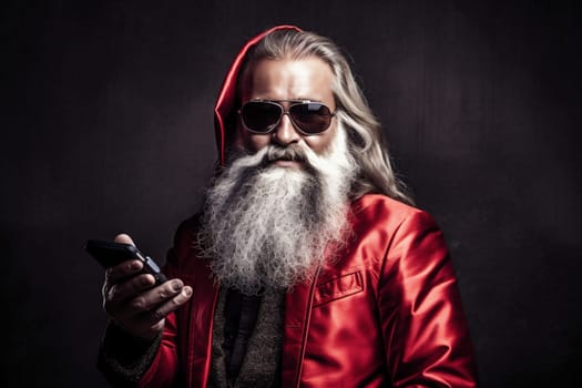 smartphone man internet holiday shopping winter connection xmas mature claus cell phone merry santa happy christmas year smile new smart mobile. Generative AI.