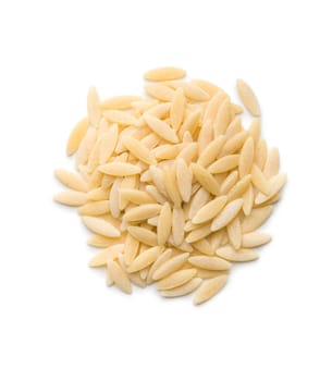 Orzo, kritharaki, risoni pasta. Uncooked dry pasta isolated on a white background.