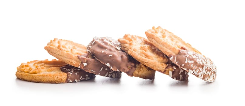 Sweet chocolate cookies isolated on a white background.