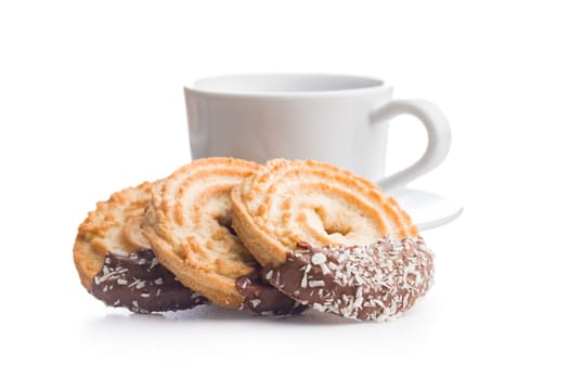 Sweet chocolate cookies isolated on a white background.