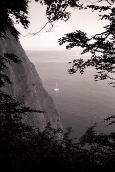 Sailboat off the chalk coast