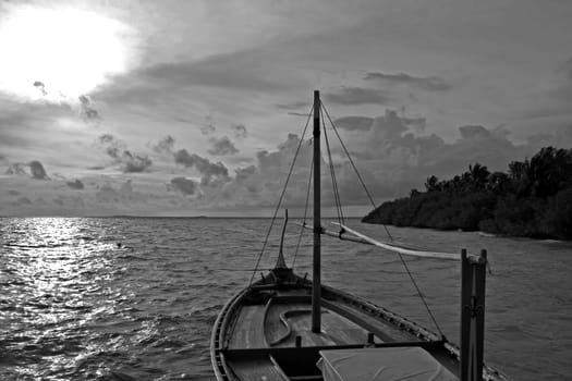 Maldivian dhoni in the sunset