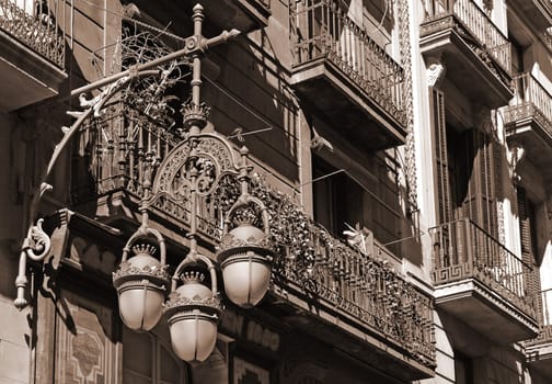 In the late afternoon in a narrow,old alley in Barcelona