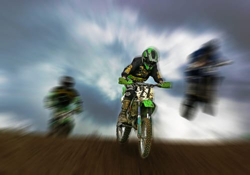 The enhanced zoom effect makes it look as if the motorcycle is jumping out of the picture