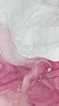 Swirls of alcohol ink create a delicate composition with soft pink and white hues blending seamlessly. The texture adds depth, evoking a calming and serene feeling in this abstract piece.