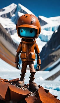 human figure toy mountaineering climber in the mountains snow winter cartoon hero sport generated ai alt. High quality 3d illustration