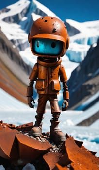 human figure toy mountaineering climber in the mountains snow winter cartoon hero sport generated ai alt. High quality 3d illustration