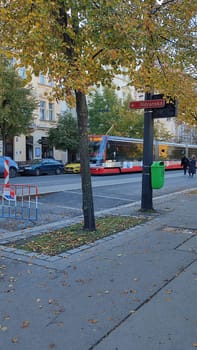 October 15 2024 Prague Czech Republic Europe architecture city street outdoor trees Street autumn tram. High quality 3d illustration