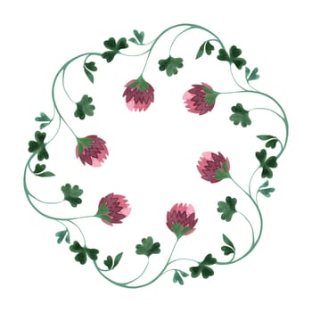Wreath of wild clover and shamrocks. Decor for graphic design, printing and packaging. Isolated hand-drawn watercolor illustration
