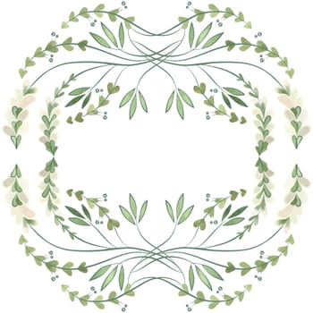 Square frame of wild herbs, flowers and leaves. Decor for graphic design, printing and packaging. Isolated hand-drawn watercolor illustration