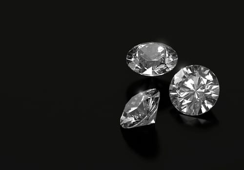 Dazzling diamond with reflection on black background
