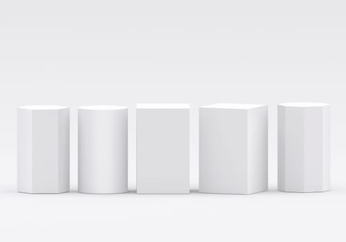 Pedestals or podium, abstract geometric empty museum stages, exhibit displays for award ceremony or product presentation. Gallery platform, geometric blank product stands, Realistic 3d set