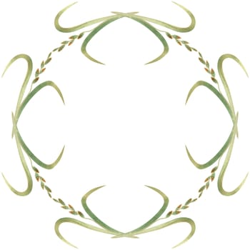 Wreath of wild grasses, cereals, ears and leaves. Decor for graphic design, printing and packaging. Isolated hand-drawn watercolor illustration.