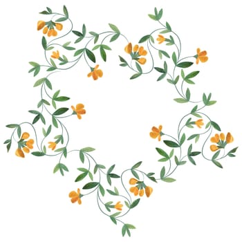 Round wreath of wild herbs, flowers and leaves. Decor for graphic design, printing and packaging. Isolated hand-drawn watercolor illustration