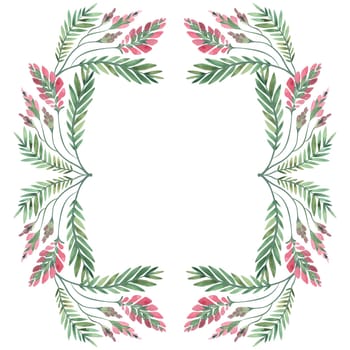 Square frame of wild herbs, flowers and leaves. Decor for graphic design, printing and packaging. Isolated hand-drawn watercolor illustration