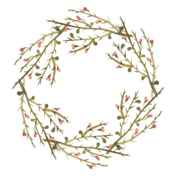 Camel thorn wreath. Decor for graphic design, printing and packaging. Isolated hand-drawn watercolor illustration