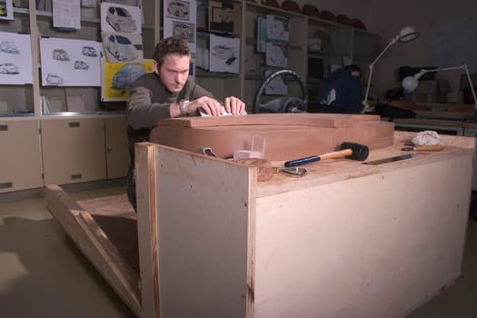 1:1 model of a car cockpit made of industrial plasticine,facelift study