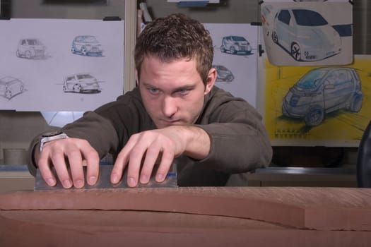 1:1 model of a car cockpit made of industrial plasticine,facelift study