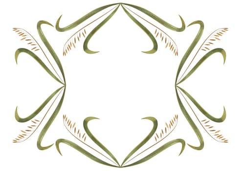 Rectangular frame of field grasses, cereals, ears and leaves. Decor for graphic design, printing and packaging. Isolated hand-drawn watercolor illustration