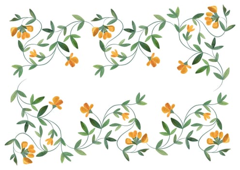 Rectangular frame of wild herbs, flowers and leaves. Decor for graphic design, printing and packaging. Isolated hand-drawn watercolor illustration