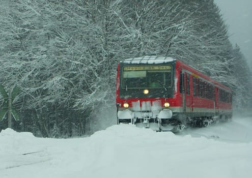 Train in the snowy desert