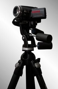 Video camera on tripod