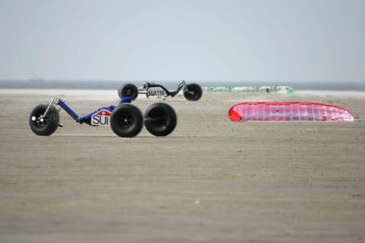 Dragon buggies on the beach of St. Peter-Ording