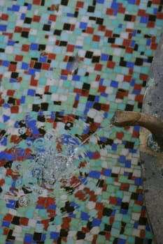 Close-up of the Helenquelle in Bad Pyrmont. Mosaic of the spring basin in the fountain temple.