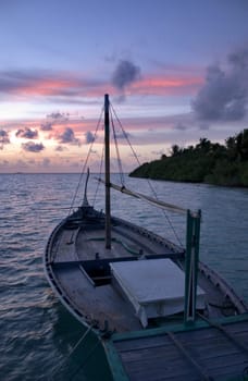 Maldivian dhoni in the sunset