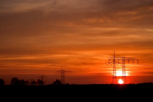 High-voltage current in the evening light