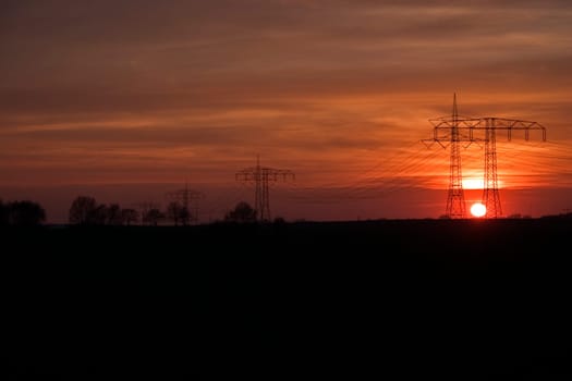 High-voltage current in the evening light