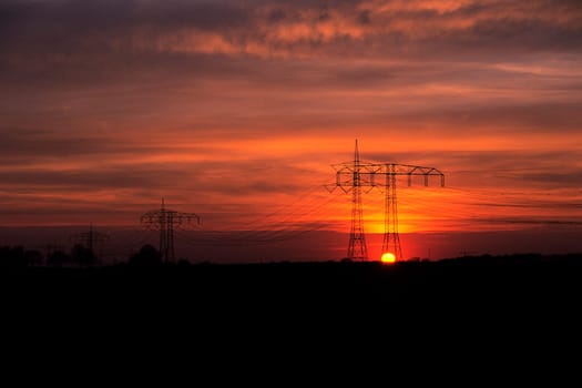 High-voltage current in the evening light