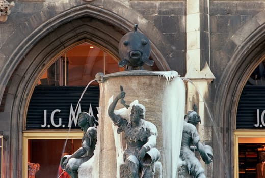 Icy fish fountain in Munich