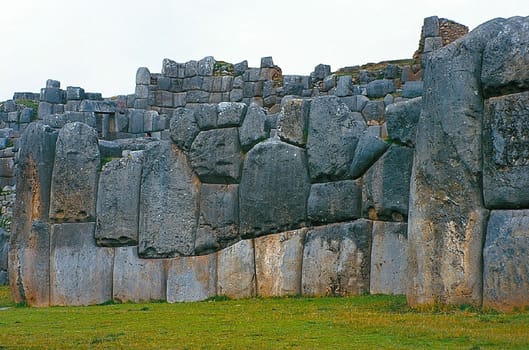 The colossal fortress wall of Sachsaihuaman above Cusco here the stone blocks are up to 9m high and weighs over 300 tons.