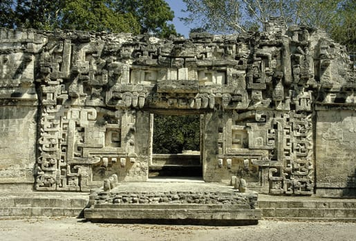 Mexico trip 1990 A Mayan Stargate in Chicanna on the Yucatan Peninsula, with many ornaments,some of which are incomprehensible. The Mayan people had incredible knowledge of astronomy.